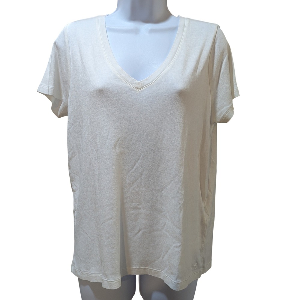 Vineyard Vines Women's White V-Neck T-Shirt Whale Logo Casual Everyday Size L